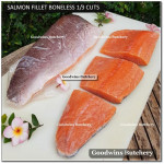 Salmon FILLET BONELESS Atlantic CHILE frozen whole cuts +/- 1.3 kg/pc length 18" 46cm (price/kg)